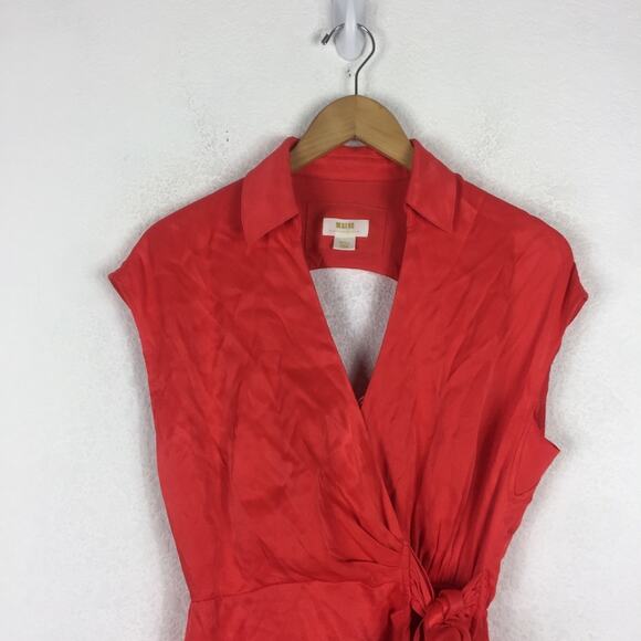 Anthropologie Maeve Open-Back Satin Wrap Midi Dress Orange Small - Picture 4 of 16